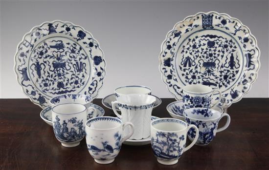 A group of Worcester blue and white tea and coffee wares, (14), some damage